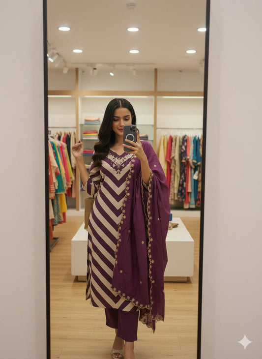 Pure Chanderi Top Pent & Dupatta Set