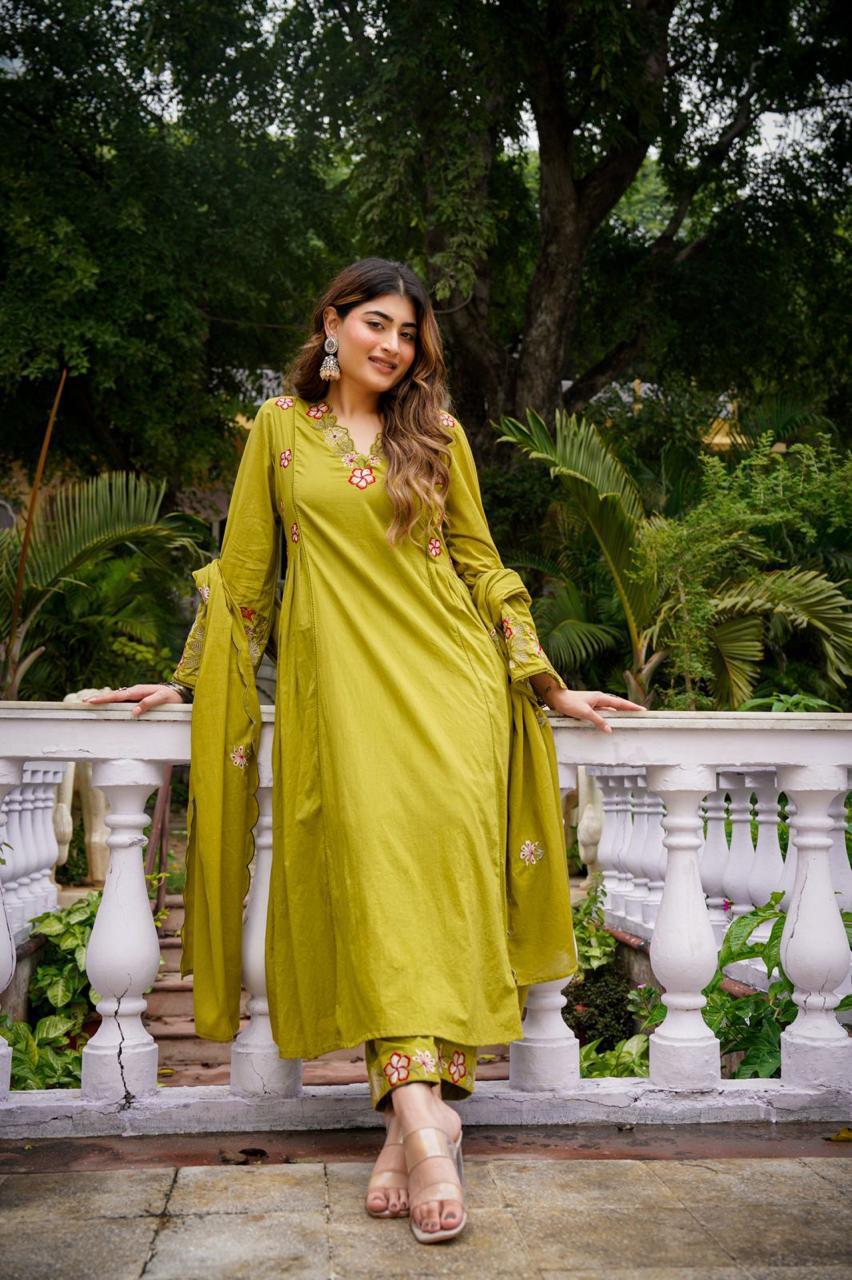 Anarkali embroidery kurta pant with dupatta set
