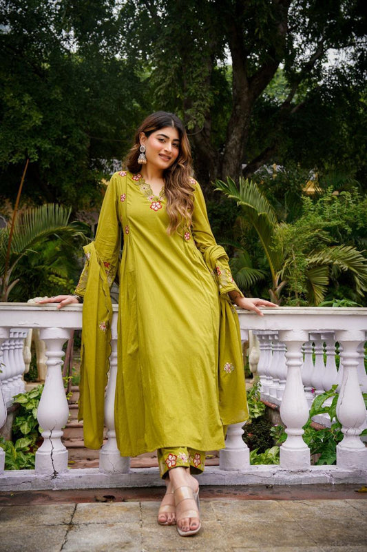 Anarkali embroidery kurta pant with dupatta set