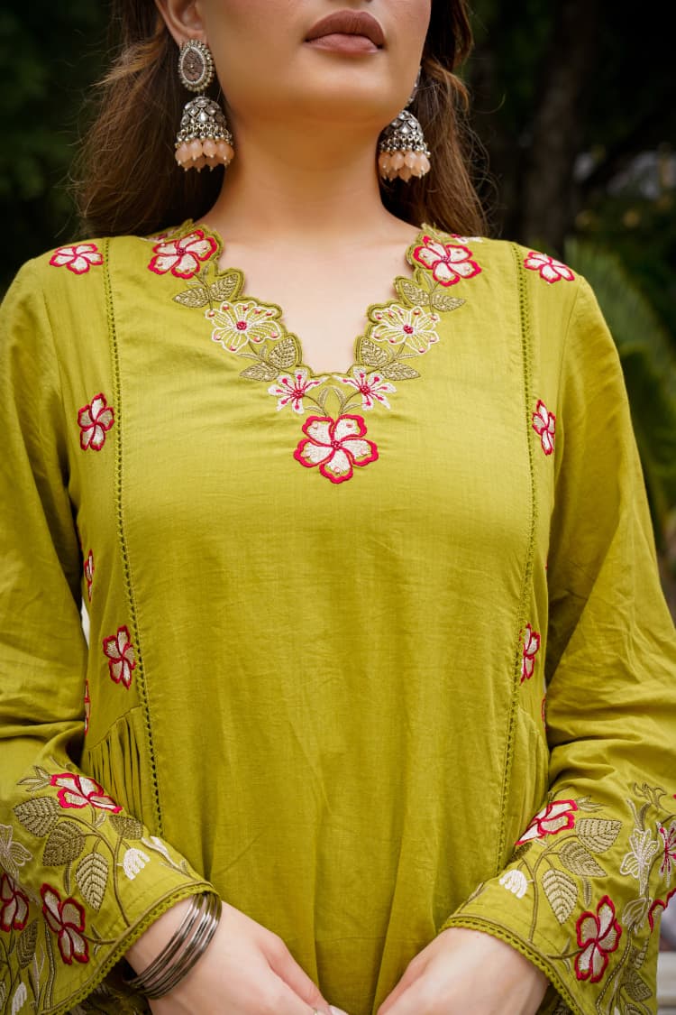 Anarkali embroidery kurta pant with dupatta set