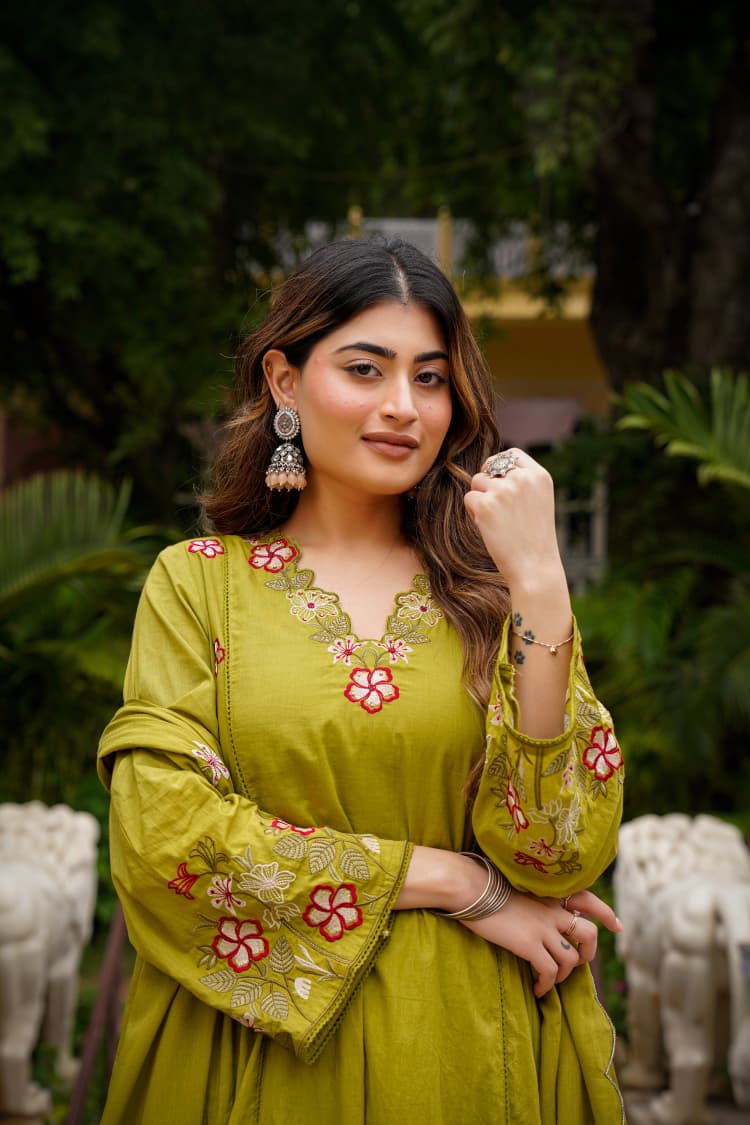 Anarkali embroidery kurta pant with dupatta set