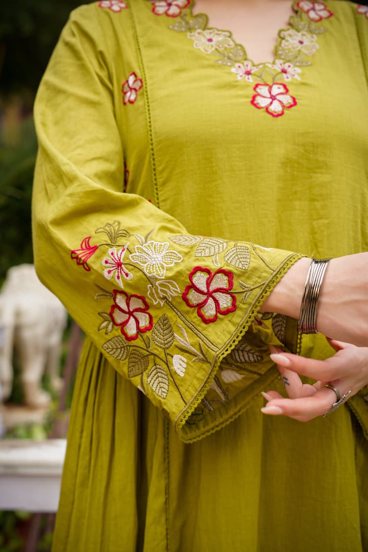 Anarkali embroidery kurta pant with dupatta set