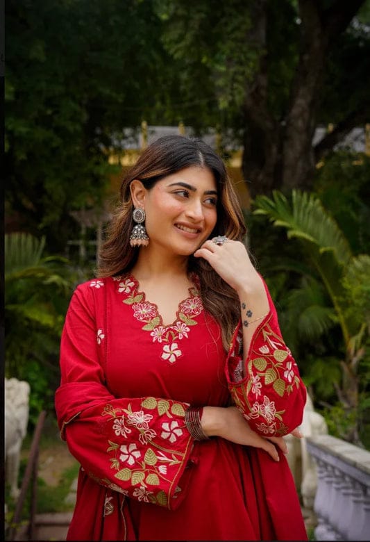Anarkali embroidery kurta pant with dupatta set