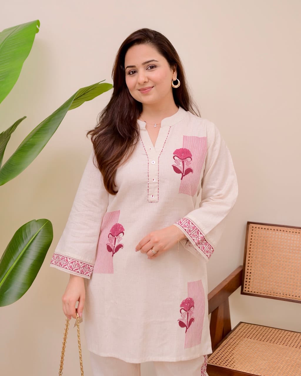 Cotton Flex Co-ord Set for Women – Maroon Floral Embroidered Kurti Pant Set