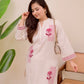 Cotton Flex Co-ord Set for Women – Maroon Floral Embroidered Kurti Pant Set