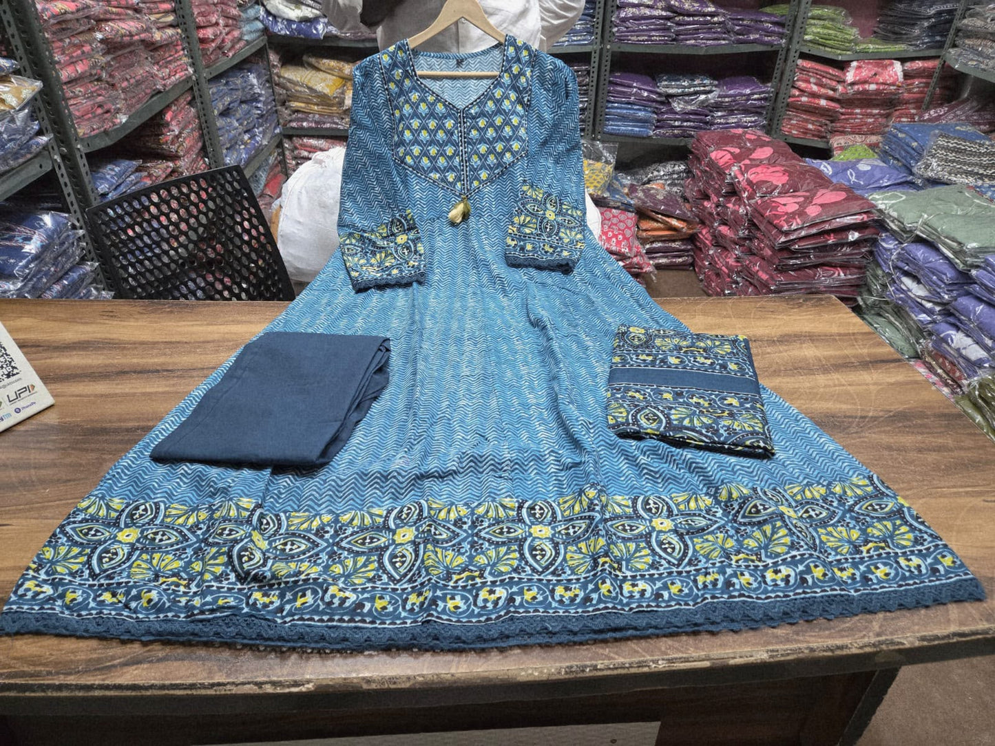 Printed Cotton Anarkali Kurti with Plaazo & Mulmul dupatta