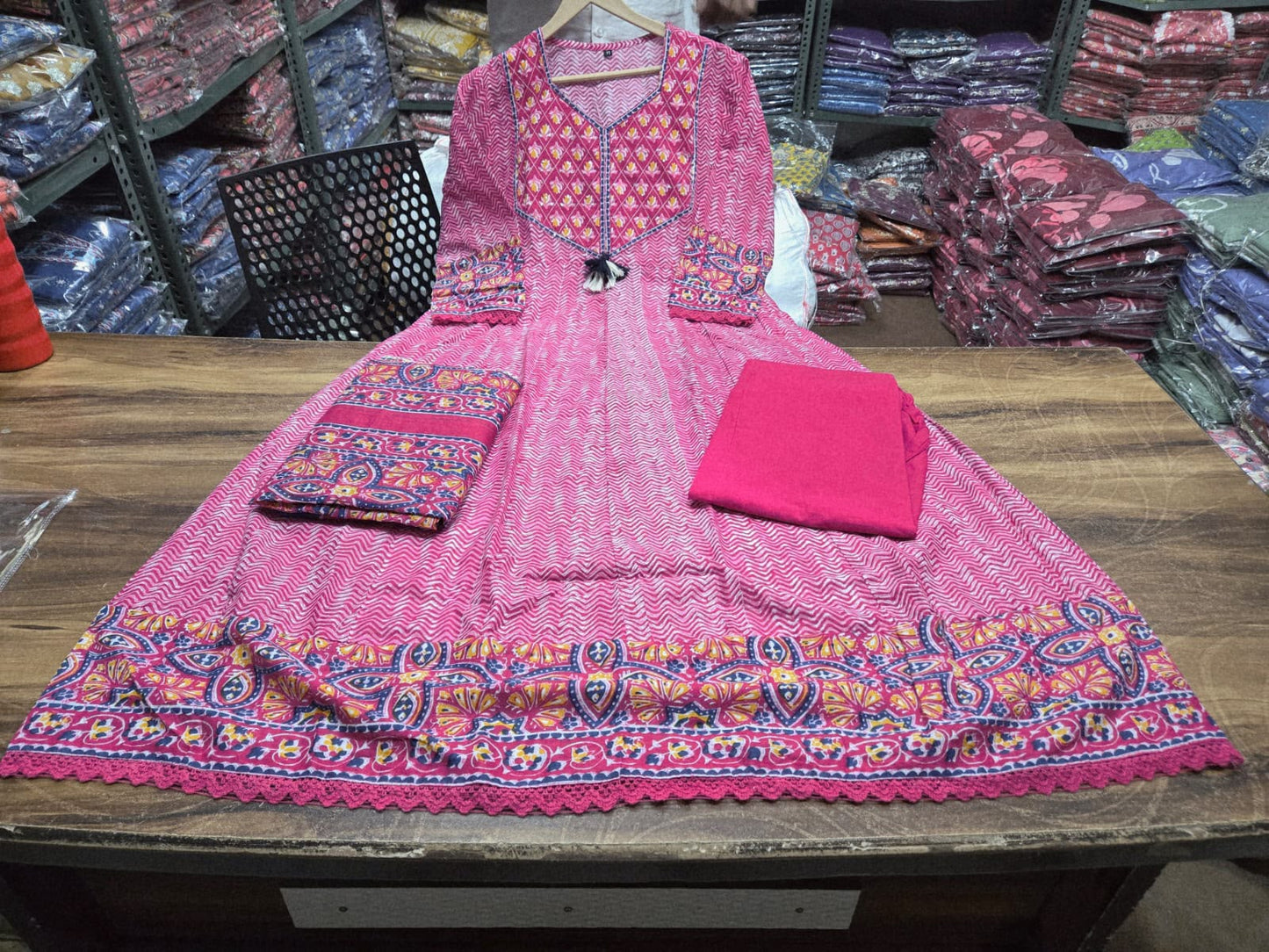 Printed Cotton Anarkali Kurti with Plaazo & Mulmul dupatta