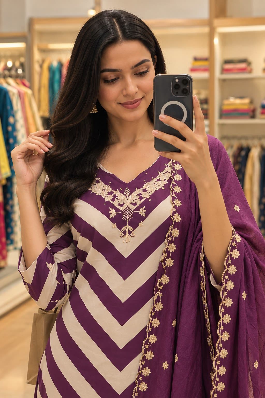 Pure Chanderi Top Pent & Dupatta Set